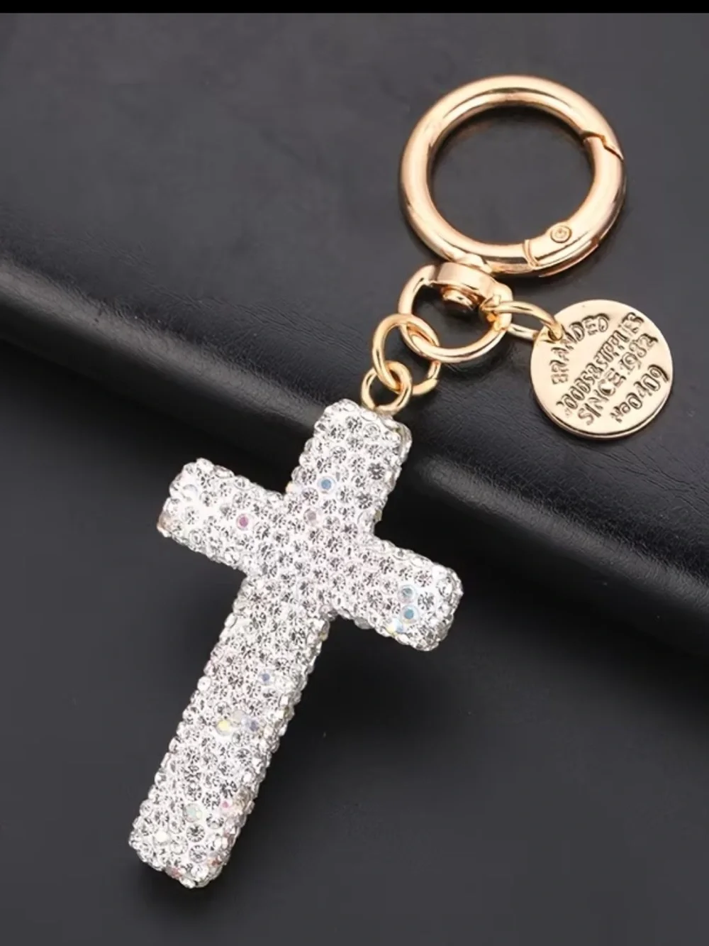 ClearCrystal Pave Cross Keychain bag charm with Gold Hardware nwt